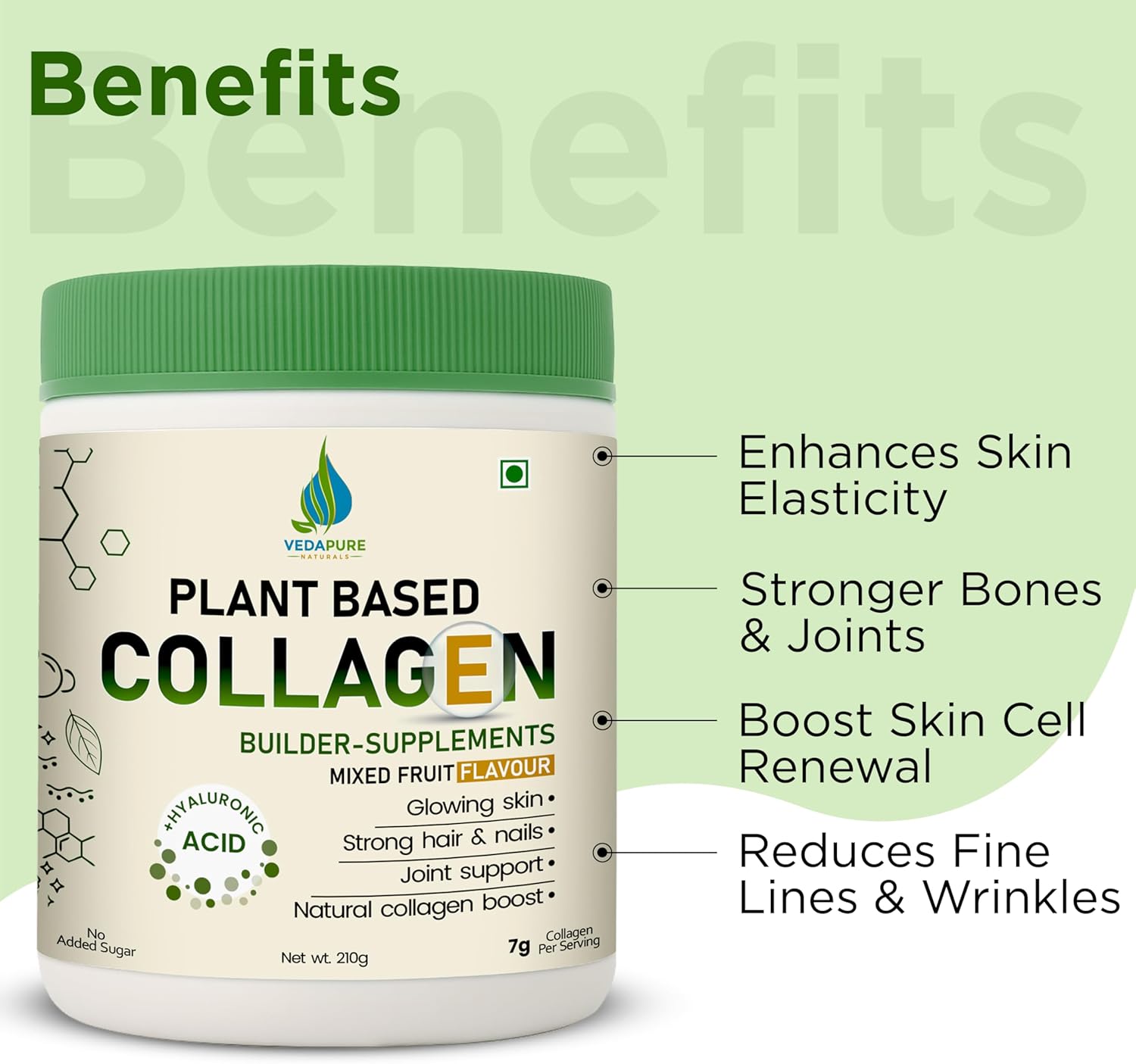 مکمل کلاژن‌ساز پوست، مو و مفاصل VEDAPURE مدل Collagen Booster، 210 گرم، طعم میوه‌های ترکیبی