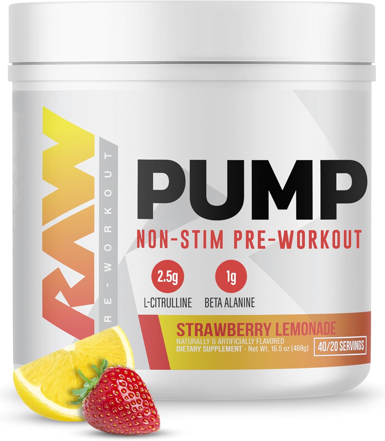 مکمل پری‌ورک‌اوت RAW مدل Pump، 40 وعده، طعم لیموناد توت‌فرنگی