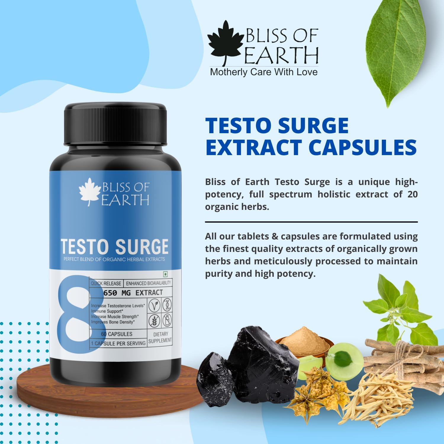 مکمل تقویت عملکرد مردان BLISS OF EARTH مدل Testo-Surge، 650 میلی‌گرم، 2 بسته