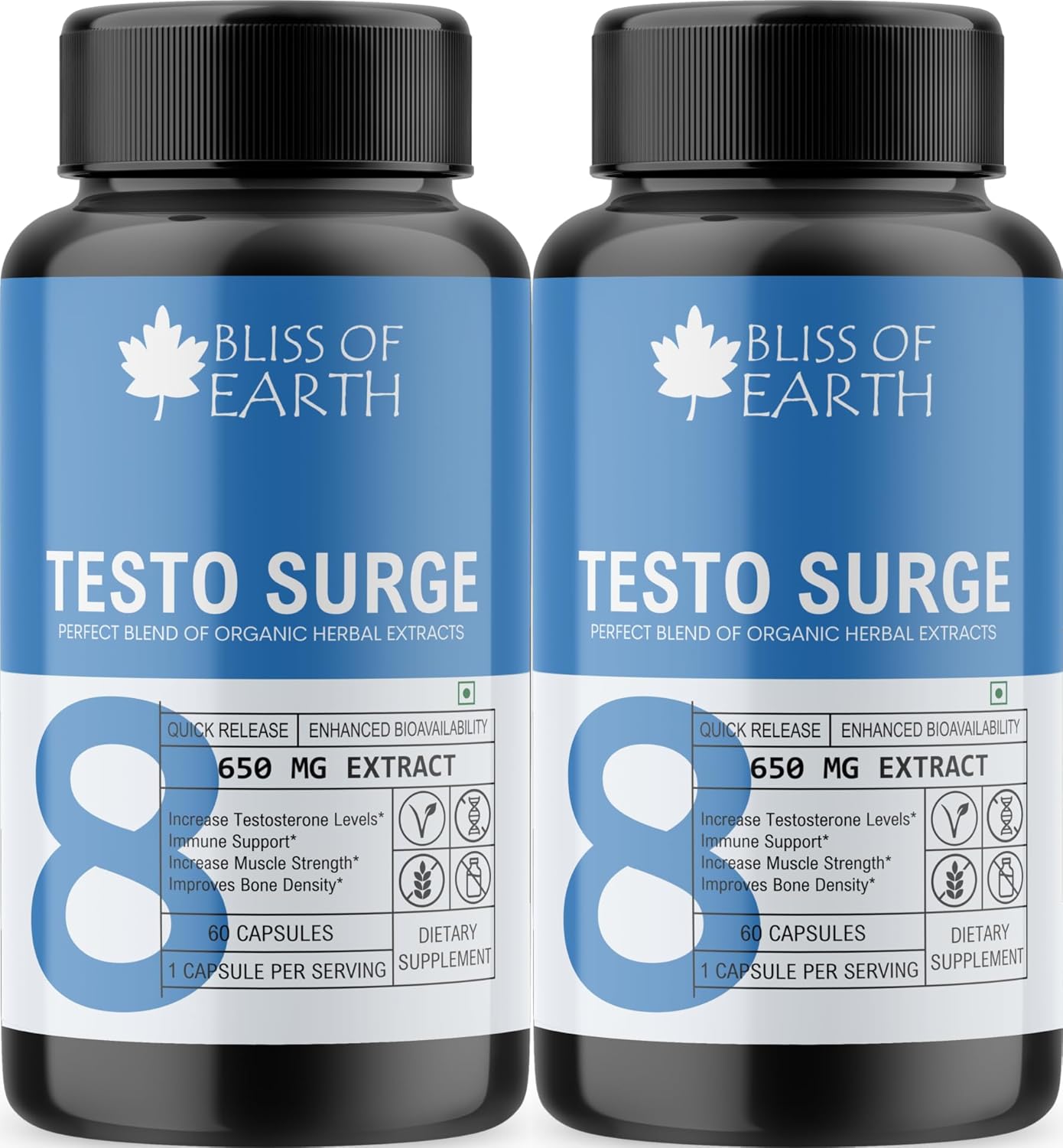 مکمل تقویت عملکرد مردان BLISS OF EARTH مدل Testo-Surge، 650 میلی‌گرم، 2 بسته