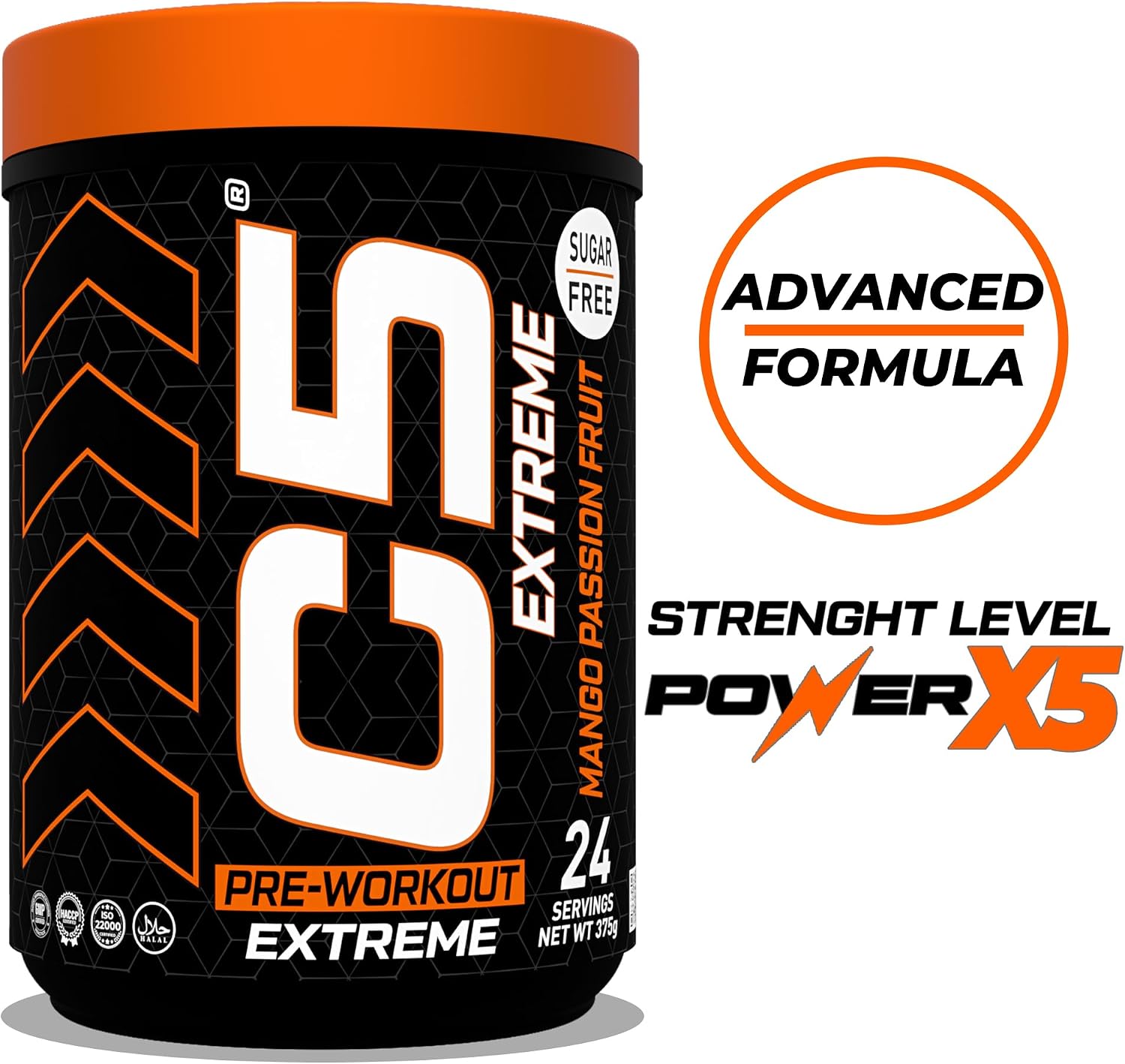 مکمل پری‌ورک‌اوت C5 مدل Extreme، 200 میلی‌گرم، 24 وعده، طعم انبه و پشن‌فروت