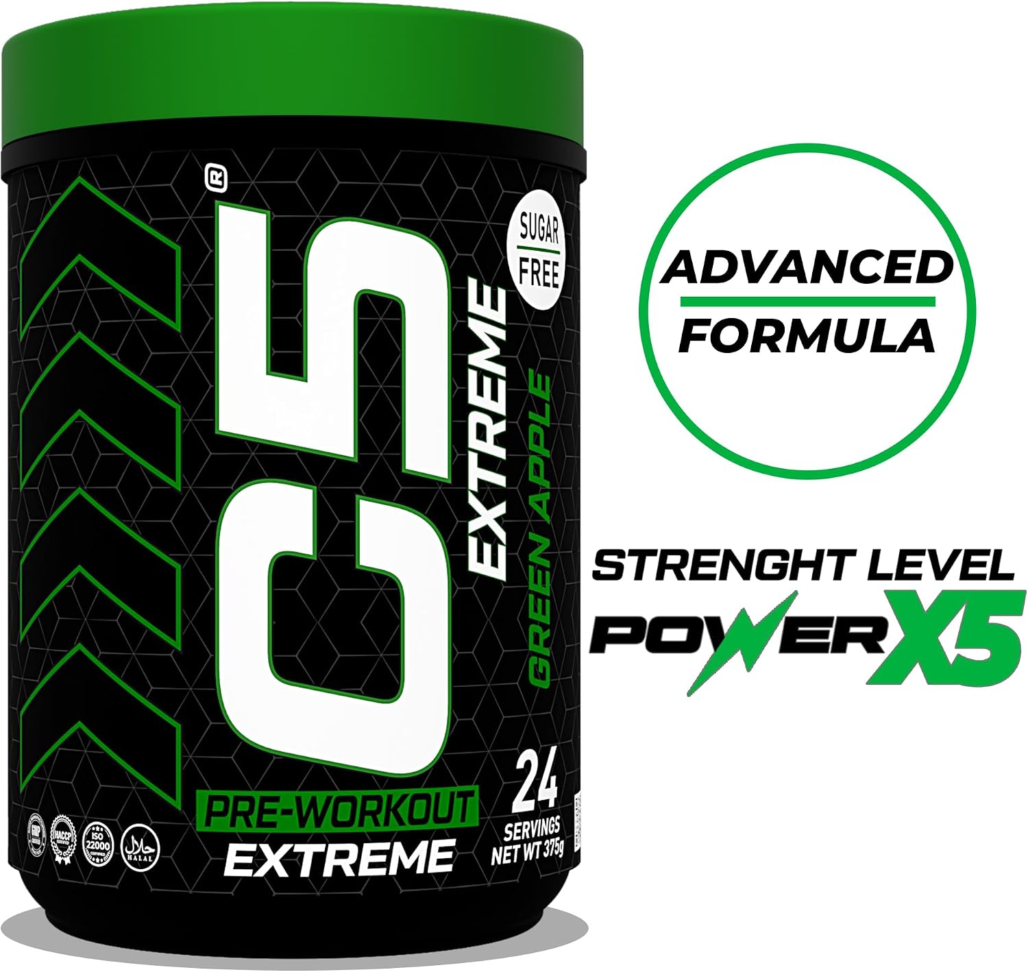 مکمل پری‌ورک‌اوت C5 مدل Extreme، 200 میلی‌گرم، 24 وعده، طعم سیب سبز
