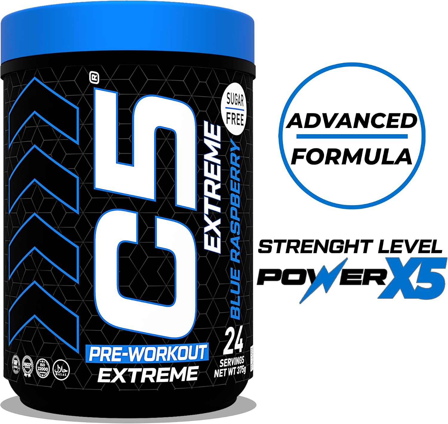 مکمل پری‌ورک‌اوت C5 مدل Extreme، 200 میلی‌گرم، 24 وعده، طعم تمشک آبی