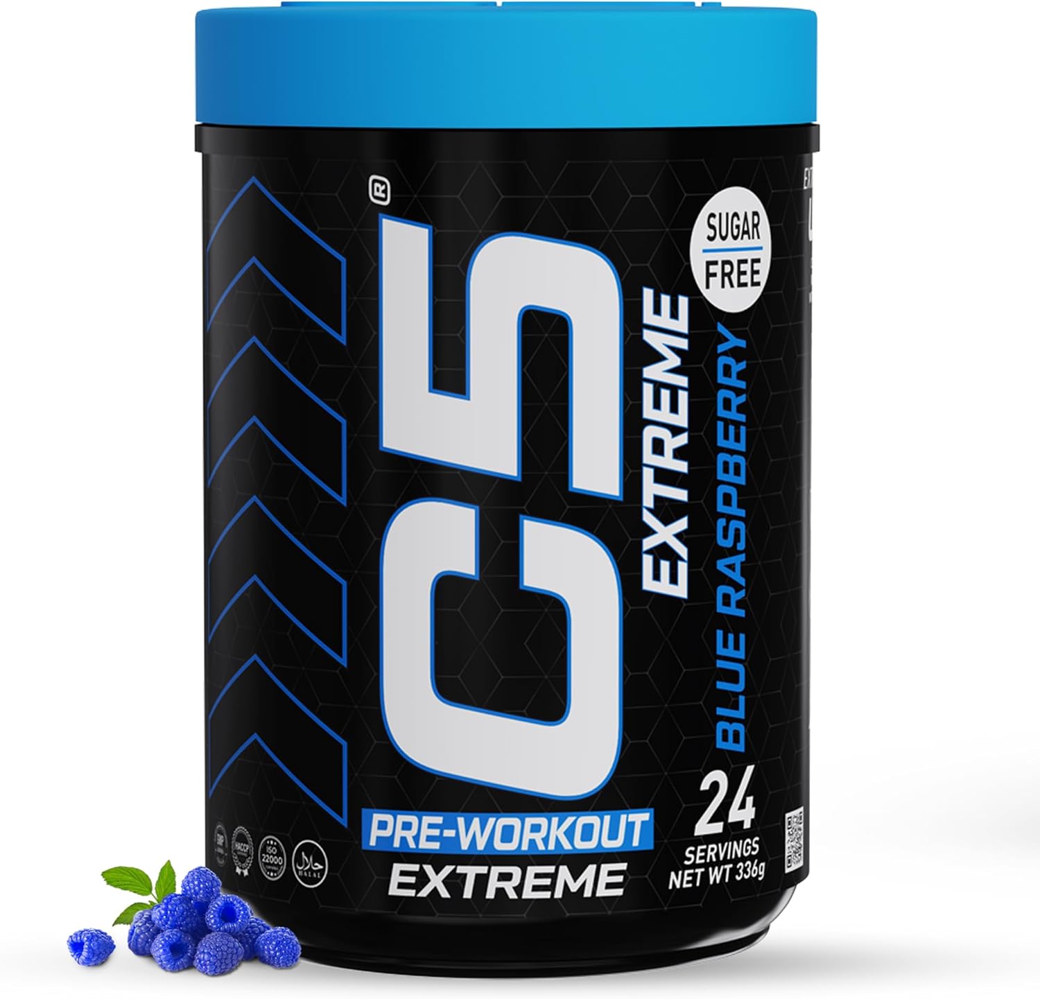 مکمل پری‌ورک‌اوت C5 مدل Extreme، 200 میلی‌گرم، 24 وعده، طعم تمشک آبی