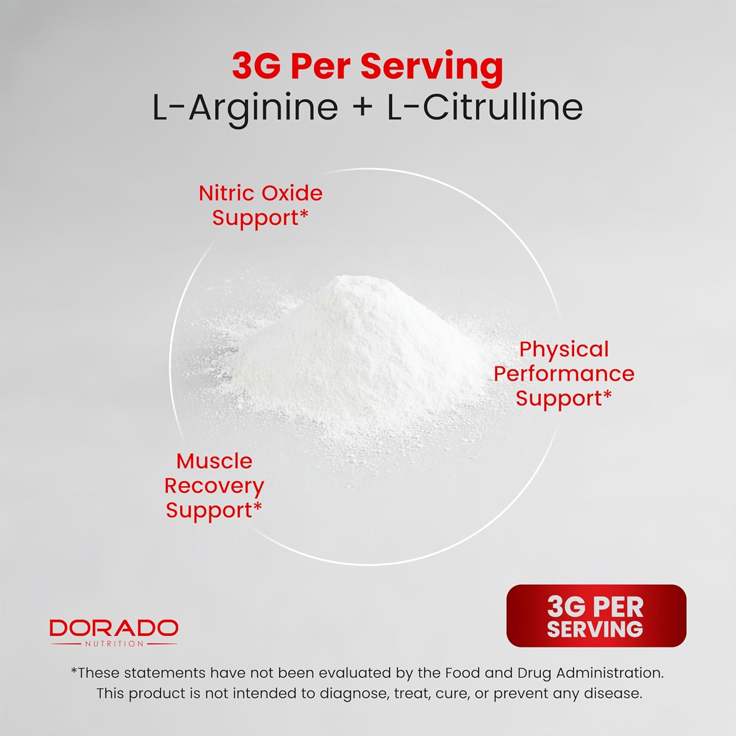 پودر L-Arginine و تقویت نیتریک اکساید DORADO NUTRITION، 3 گرم