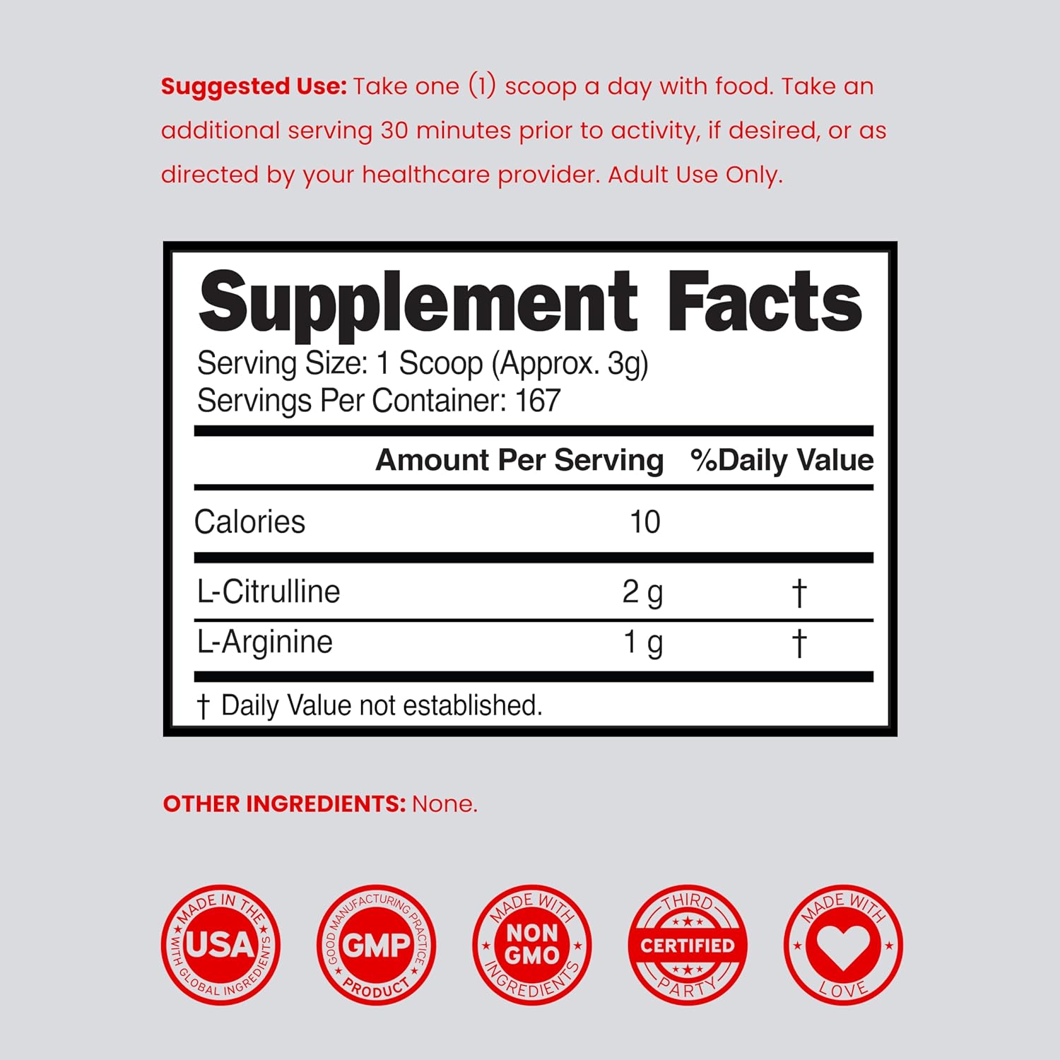 پودر L-Arginine و تقویت نیتریک اکساید DORADO NUTRITION، 3 گرم