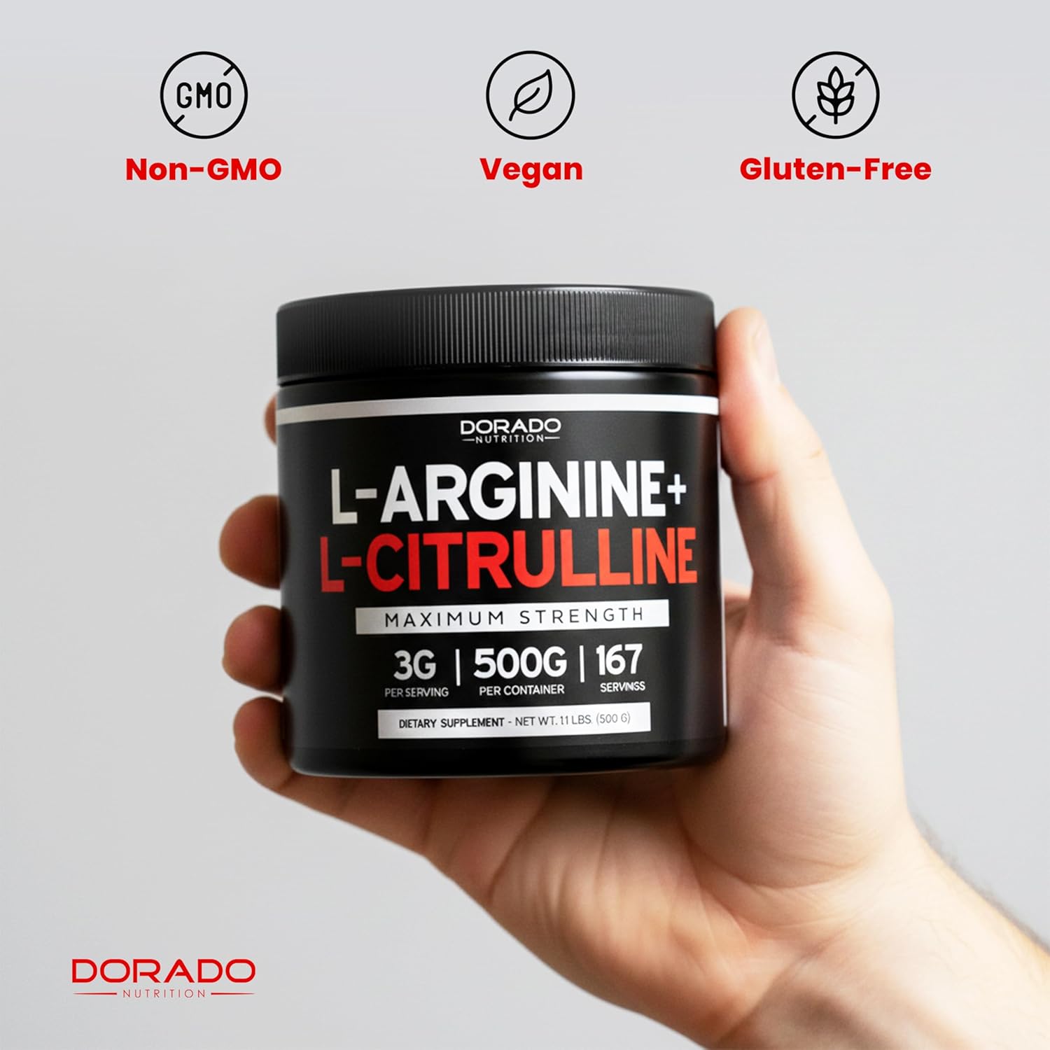 پودر L-Arginine و تقویت نیتریک اکساید DORADO NUTRITION، 3 گرم
