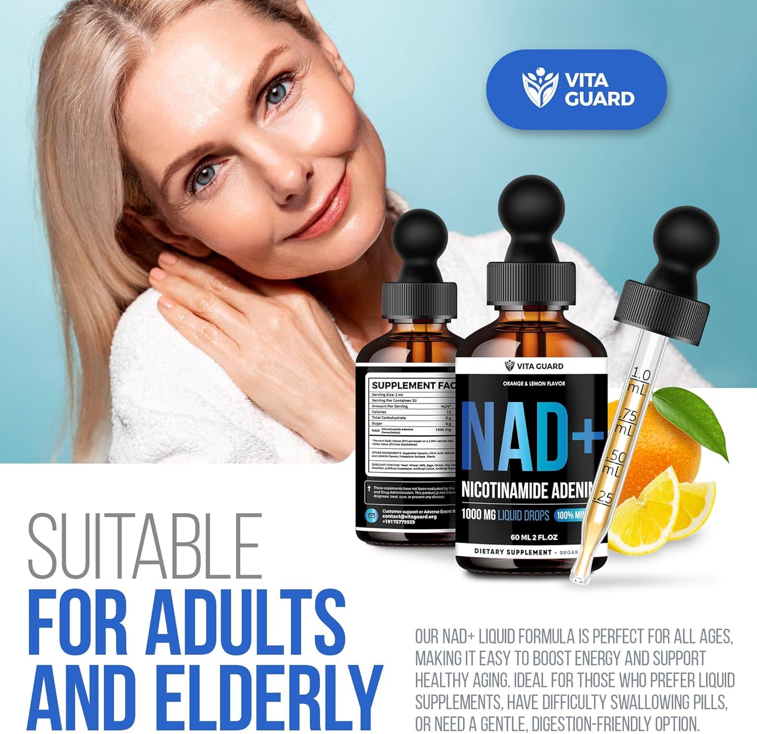 مکمل NAD+ و انرژی سلولی Vita Guard، 1000 میلی‌گرم