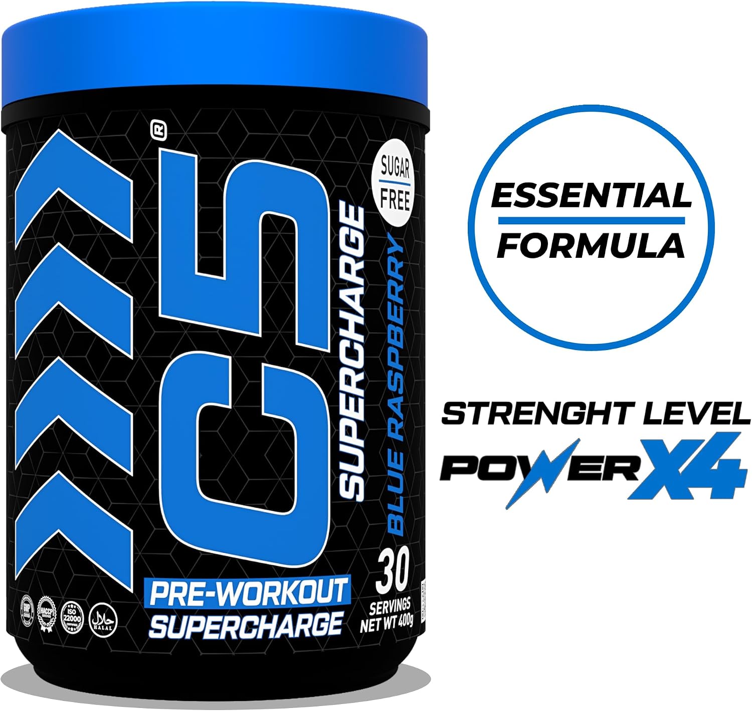 مکمل پری‌ورک‌اوت C5 مدل Supercharge، 200 میلی‌گرم، 30 وعده، طعم تمشک آبی