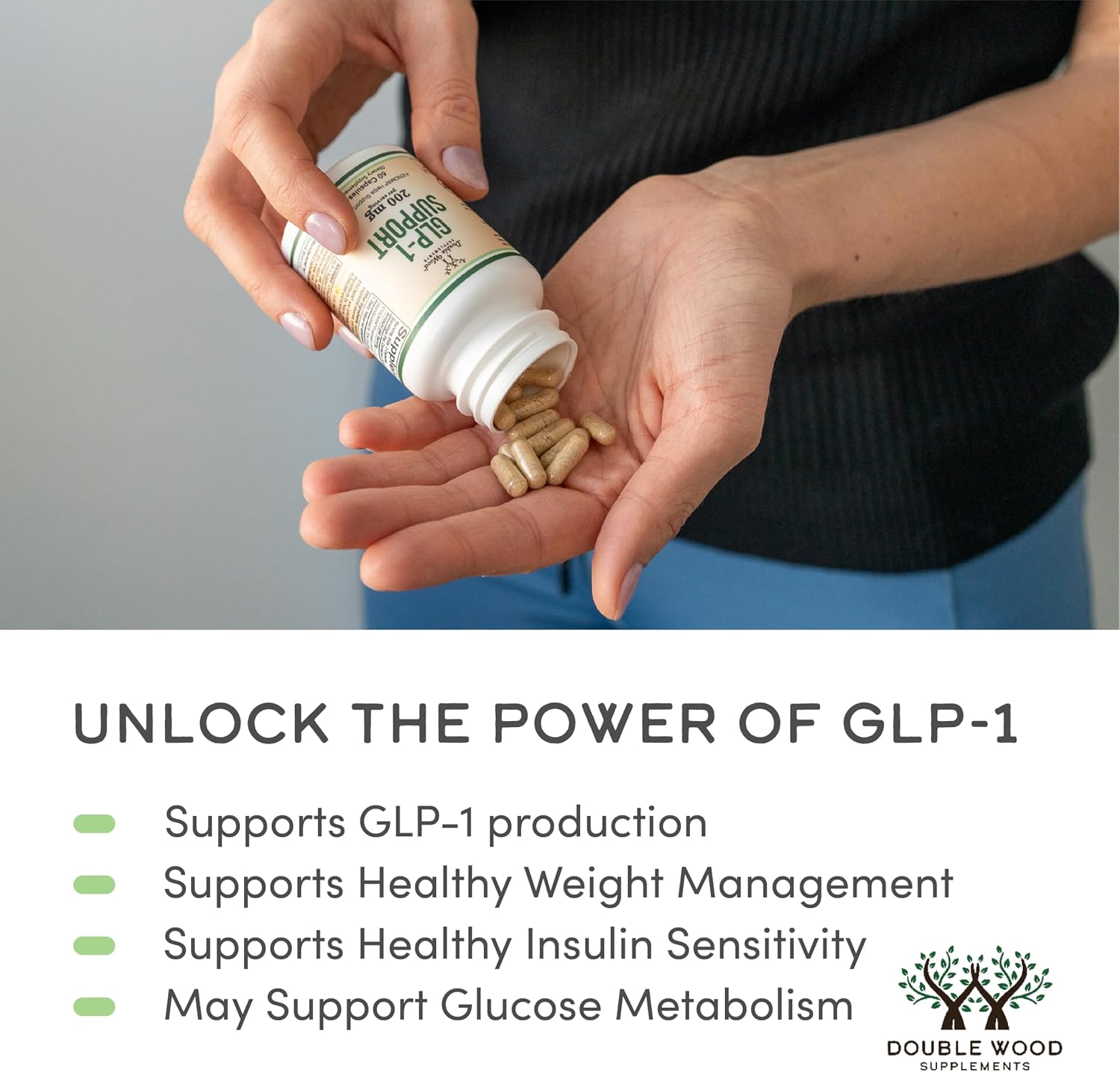 مکمل فیبر و پشتیبانی طبیعی GLP-1 Double Wood Supplements، 200 میلی‌گرم، 30 وعده