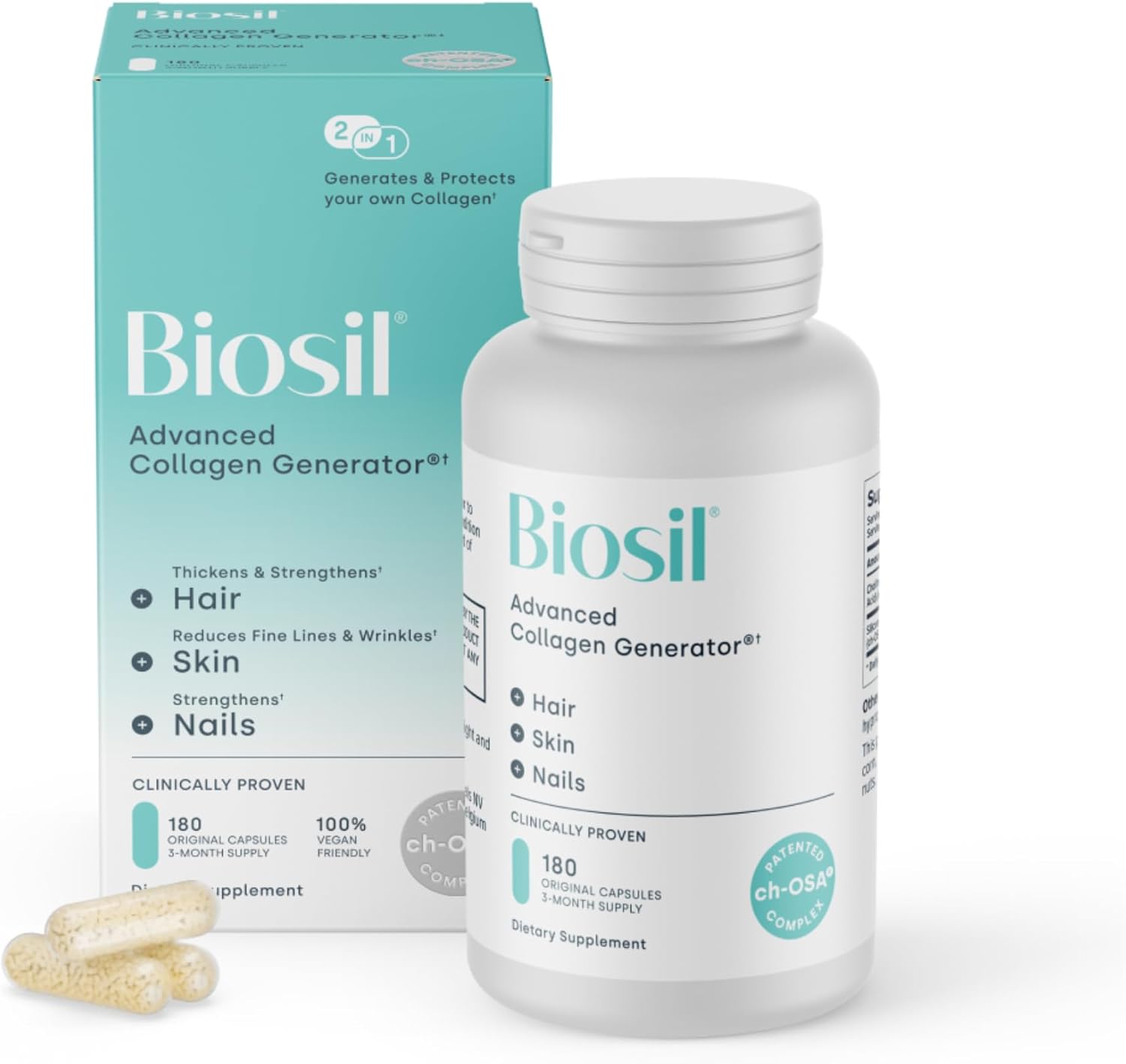مکمل کلاژن‌ساز پوست، مو و مفاصل Biosil مدل Collagen Booster، 180 کپسول