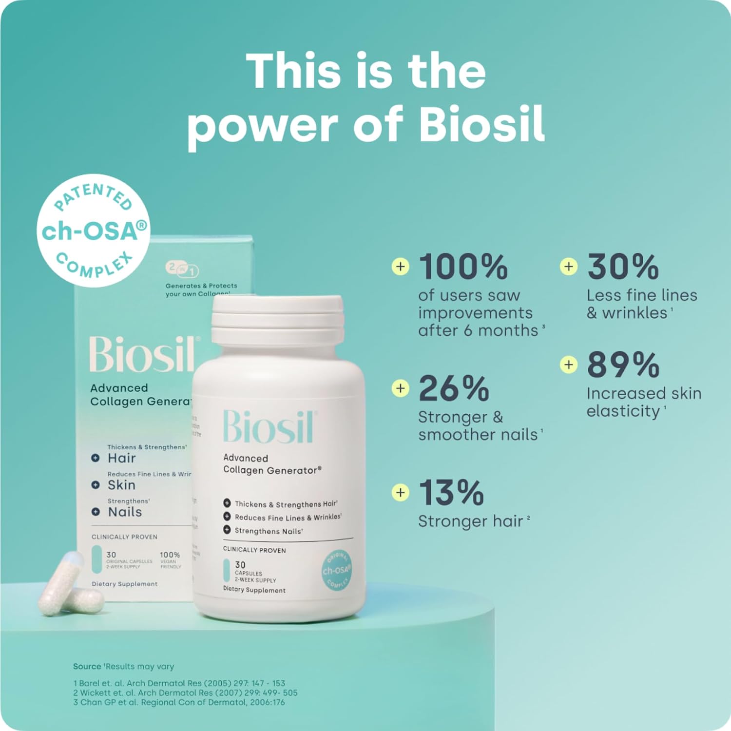 مکمل کلاژن‌ساز پوست، مو و مفاصل Biosil مدل Collagen Booster، 180 کپسول