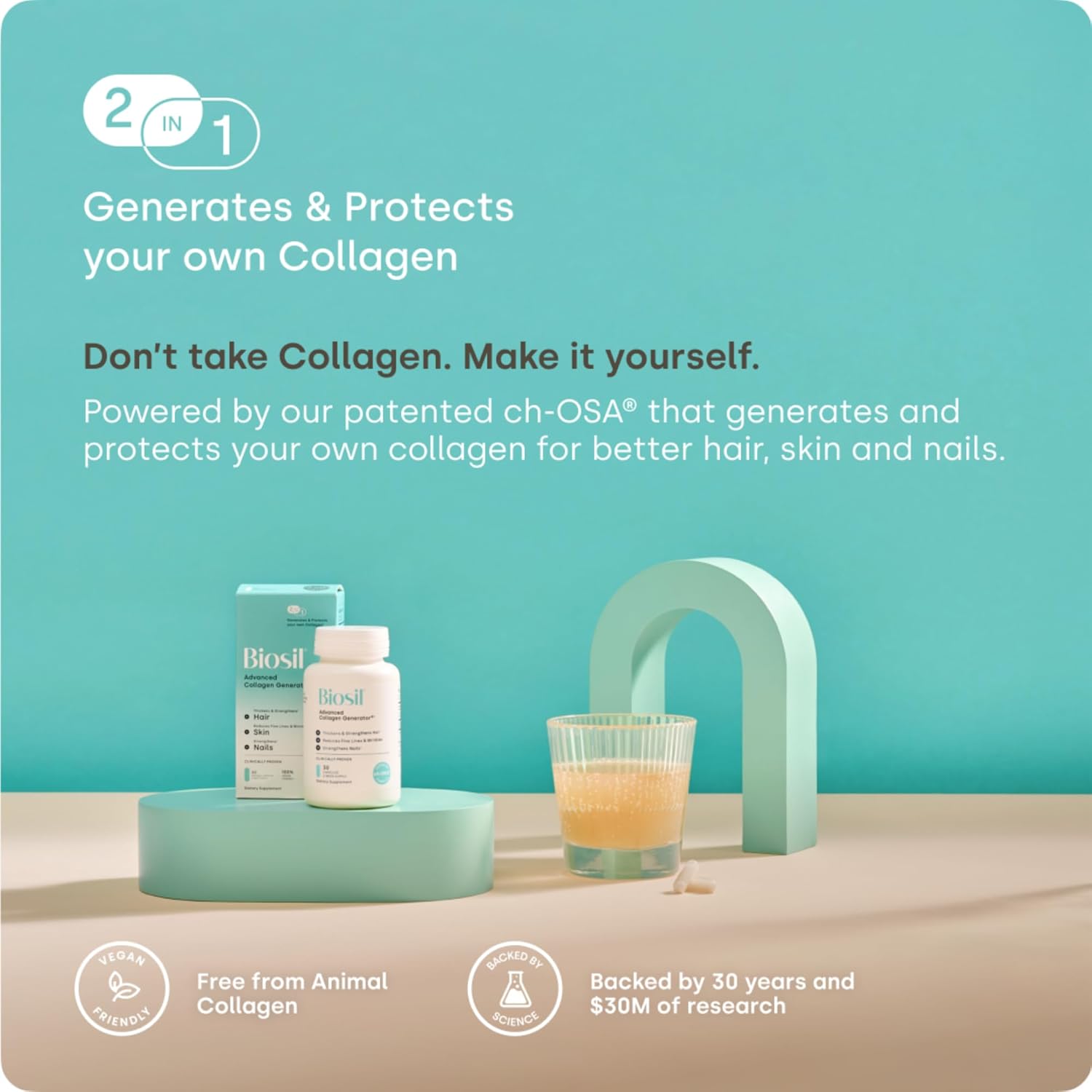 مکمل کلاژن‌ساز پوست، مو و مفاصل Biosil مدل Collagen Booster، 180 کپسول
