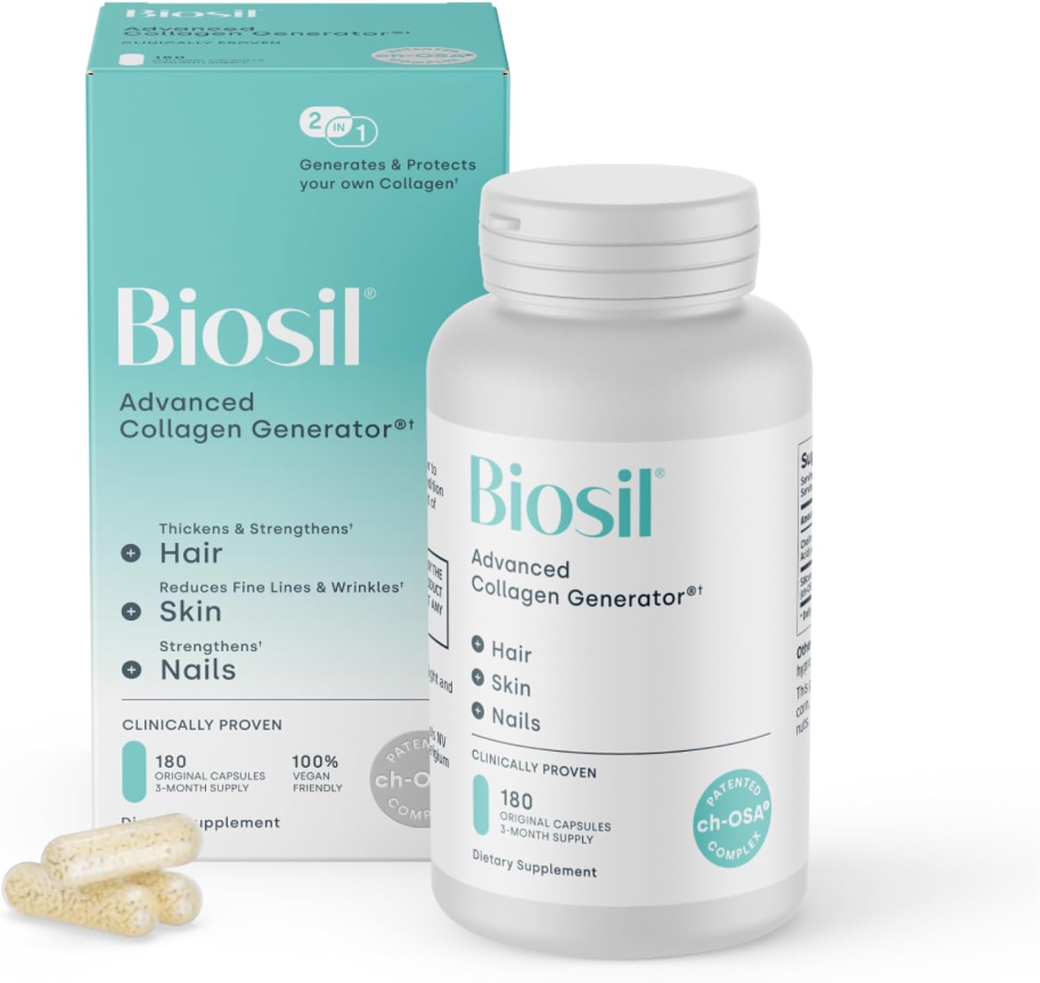 مکمل کلاژن‌ساز پوست، مو و مفاصل Biosil مدل Collagen Booster، 180 کپسول