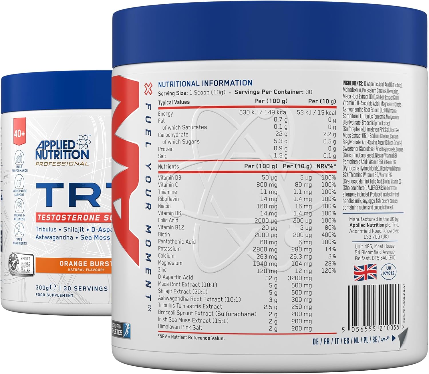 مکمل تقویت عملکرد مردان Applied Nutrition، 300 گرم، 30 وعده، طعم پرتقال