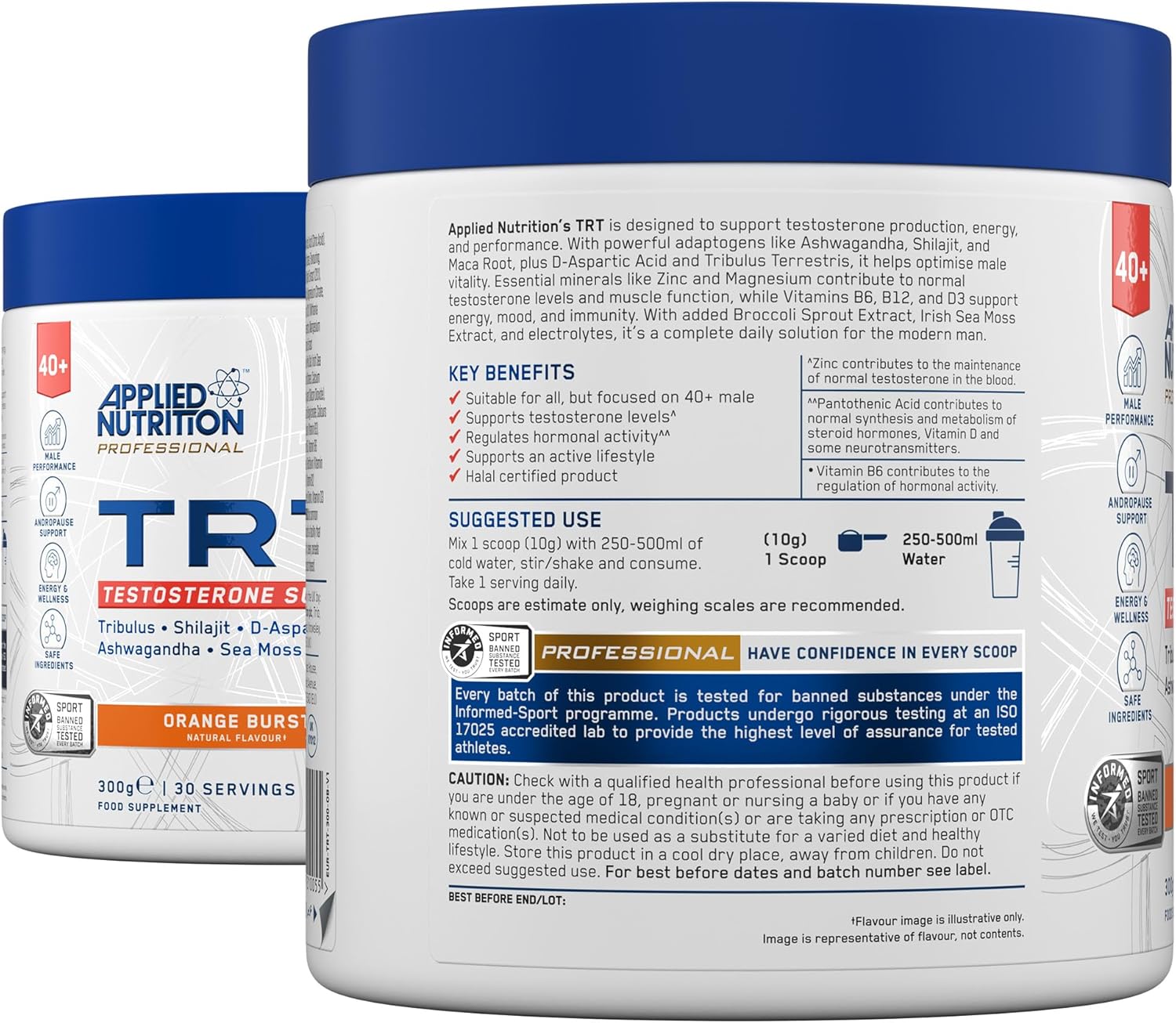 مکمل تقویت عملکرد مردان Applied Nutrition، 300 گرم، 30 وعده، طعم پرتقال