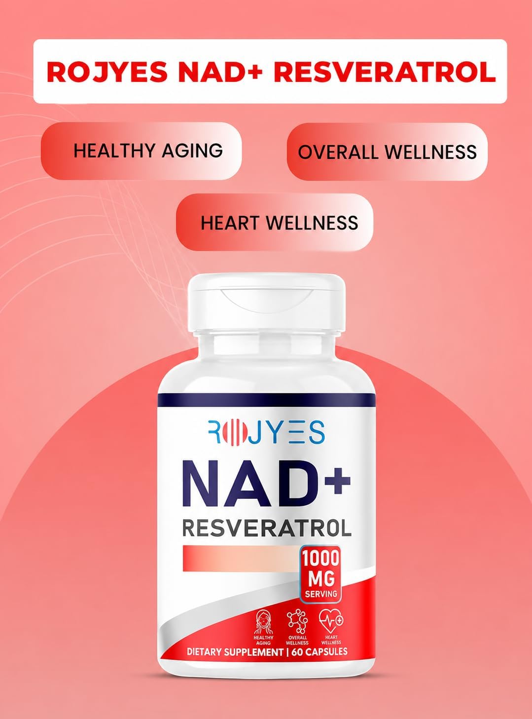 مکمل NAD+ و انرژی سلولی Rojyes، 60 کپسول