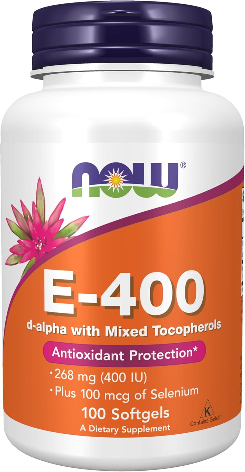 NOW، مکمل ویتامین E، 400 IU و 100 میکروگرم، 100 سافت‌ژل