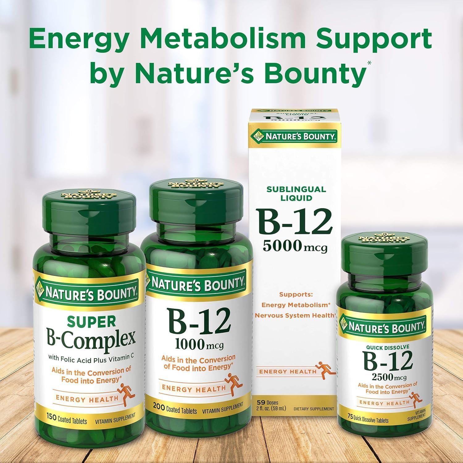Nature's Bounty، مکمل ویتامین B12، 500 میکروگرم، قرص، طعم گیلاس