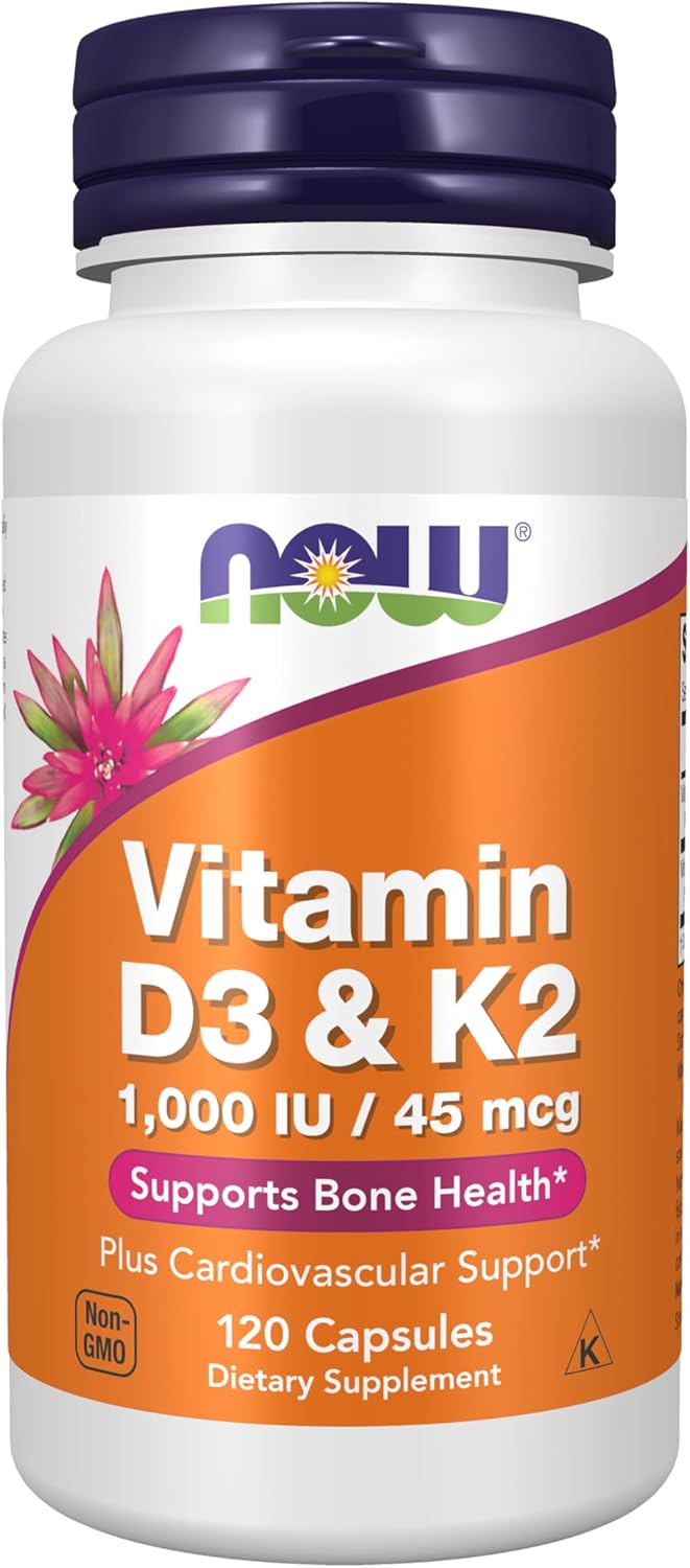 NOW، مکمل کلسیم و ویتامین D، مدل D3 & K2، 1000 IU و 45 میکروگرم، کپسول