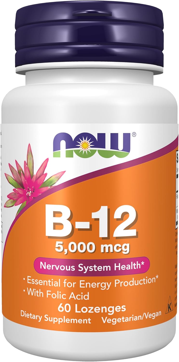 NOW، مکمل ویتامین B12، 5,000 میکروگرم، 60 قرص مکیدنی