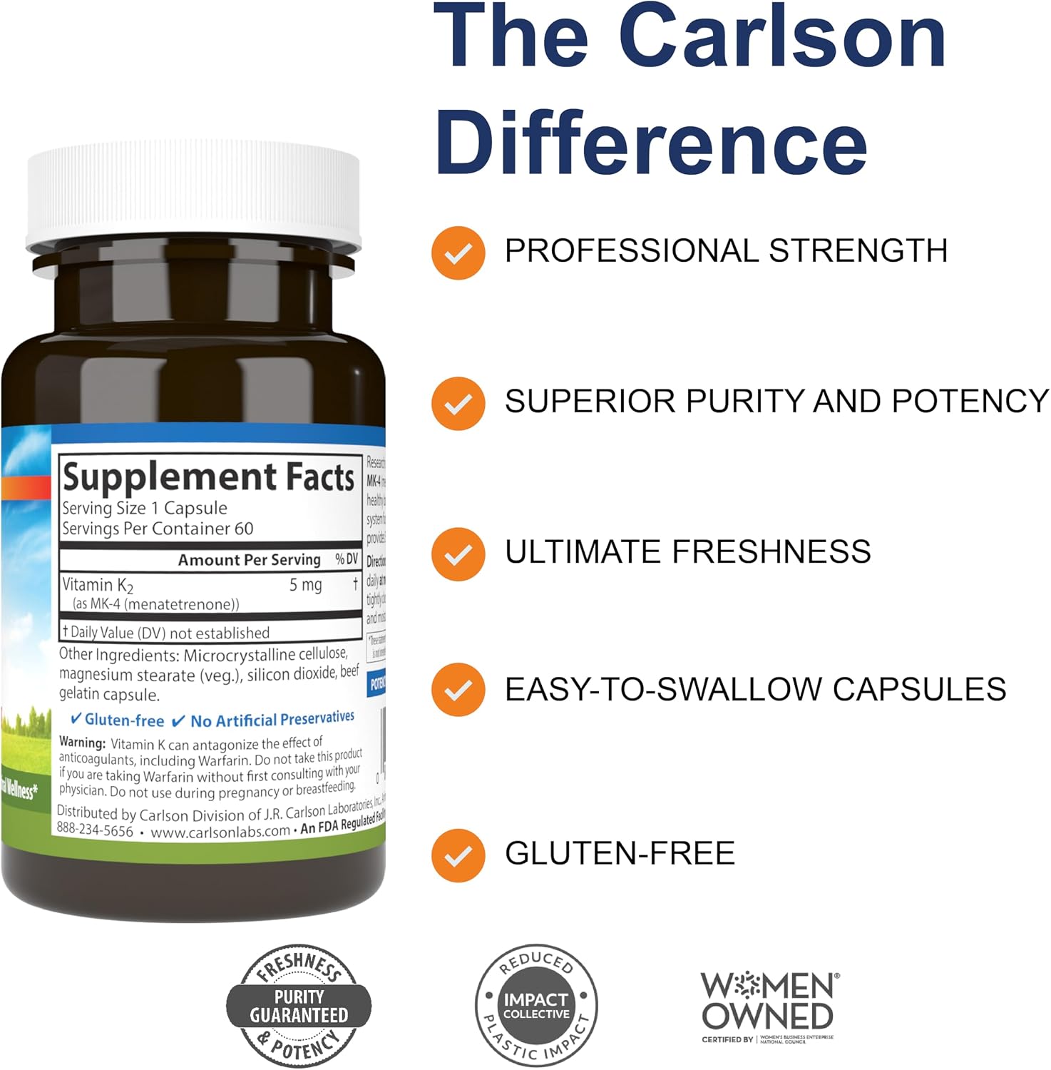 Carlson، مکمل ویتامین K2، 60 کپسول