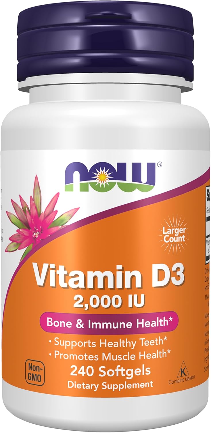 NOW، مکمل ویتامین D3، 2000 IU، 240 سافت‌ژل