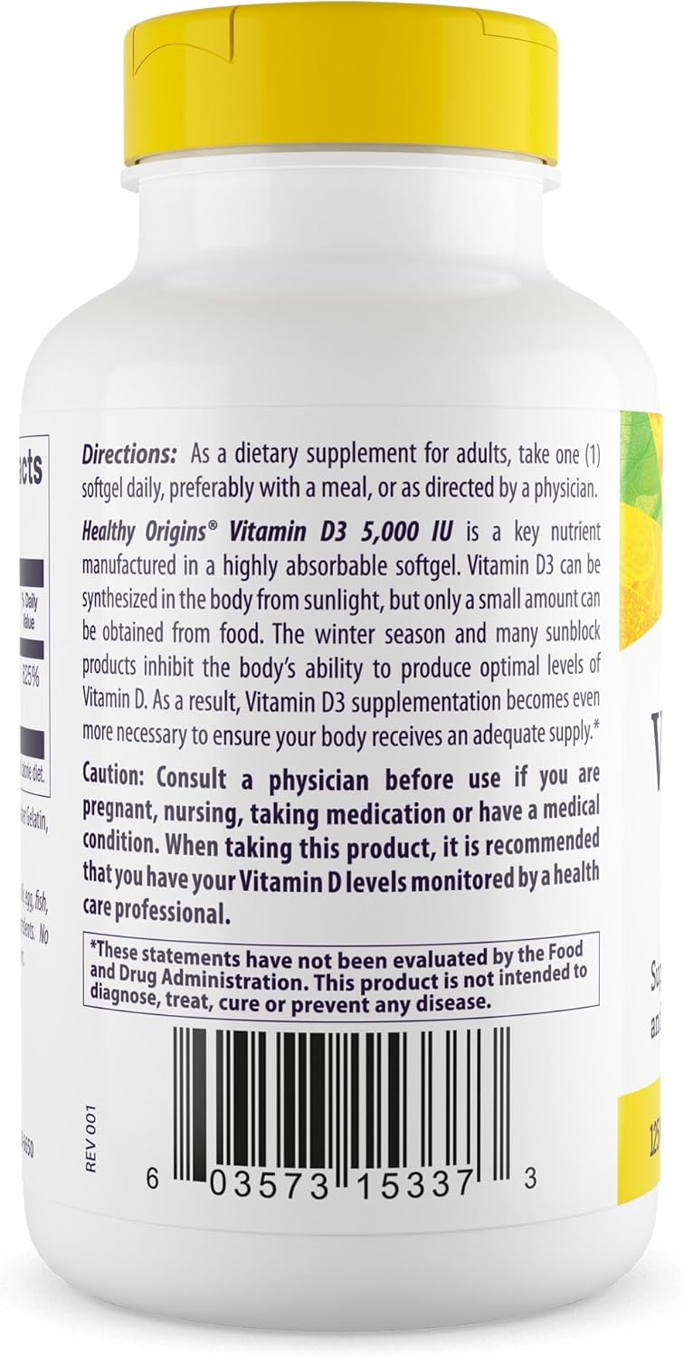 Healthy Origins، مکمل ویتامین D3، 5,000 IU، 360 سافت‌ژل
