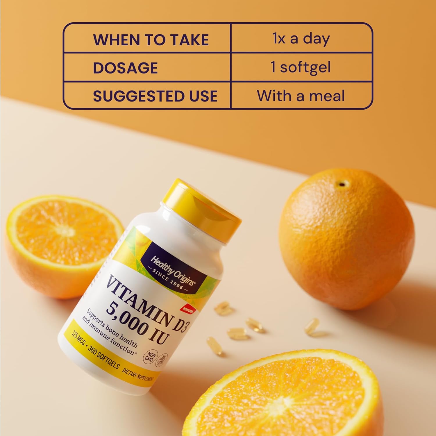 Healthy Origins، مکمل ویتامین D3، 5,000 IU، 360 سافت‌ژل