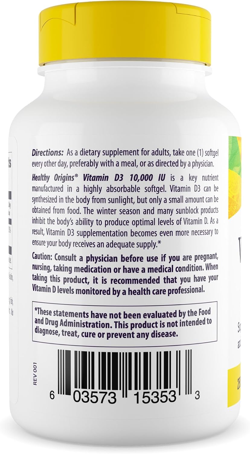 Healthy Origins، مکمل ویتامین D3، 10,000 IU، 120 عدد