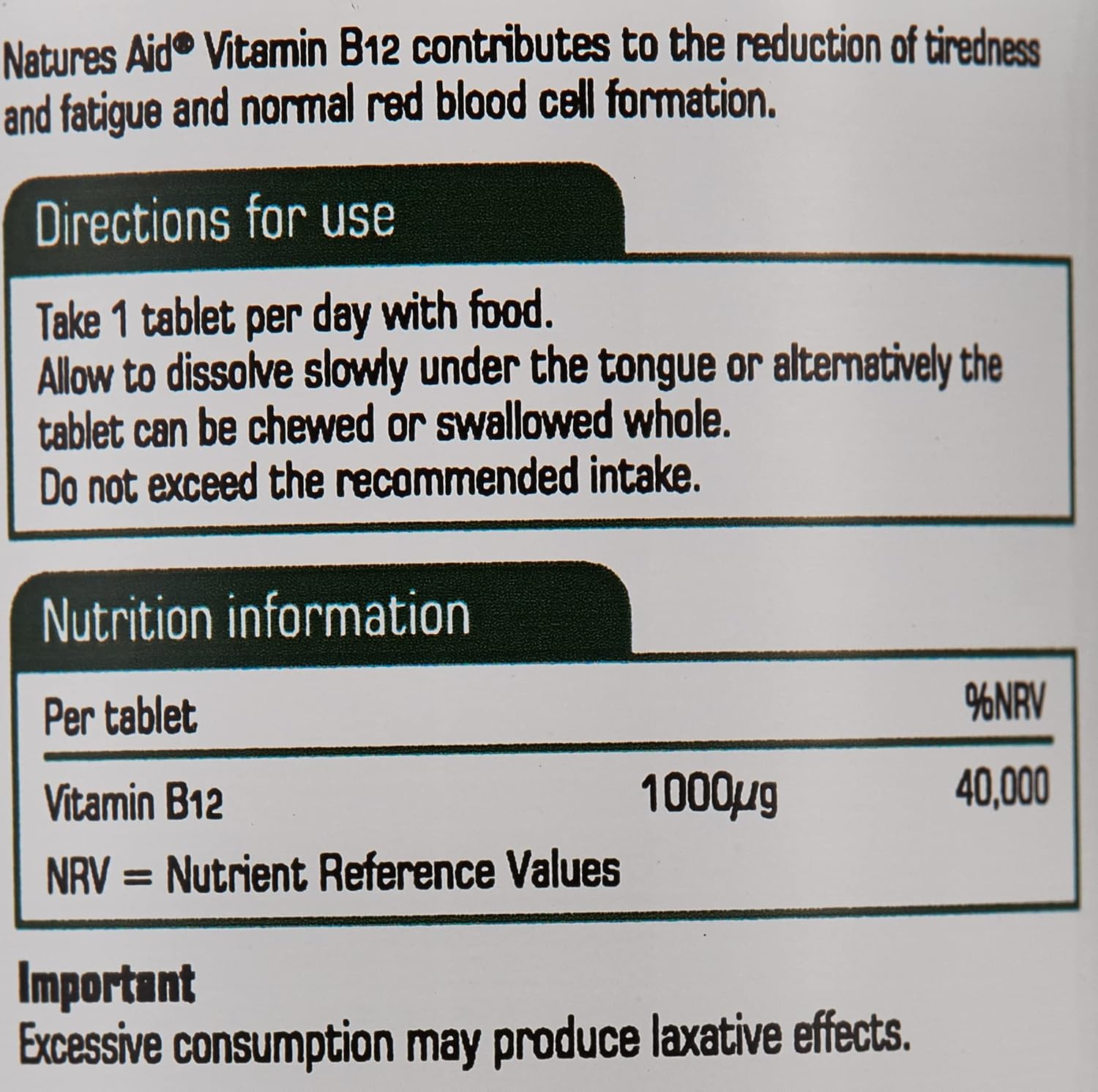 Natures Aid، مکمل ویتامین B12، 1000 میکروگرم، 90 قرص