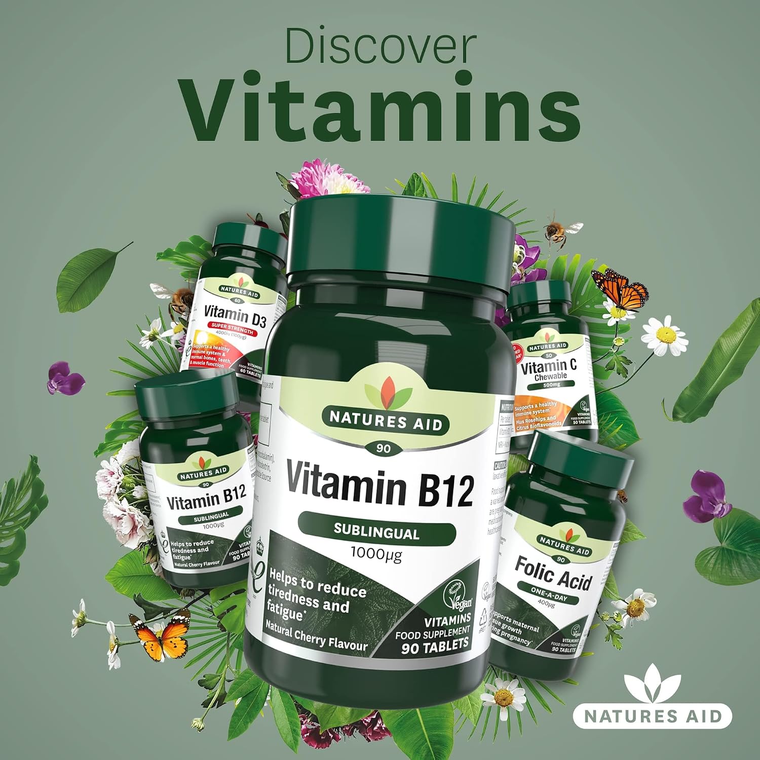Natures Aid، مکمل ویتامین B12، 1000 میکروگرم، 90 قرص