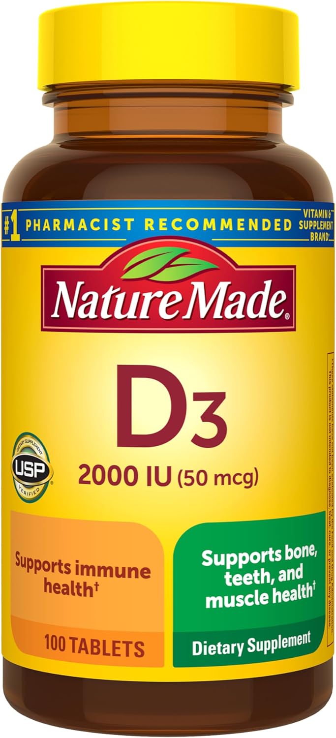 Nature Made، مکمل ویتامین D3، 2000 IU، 100 قرص