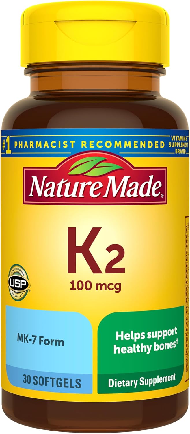 Nature Made، مکمل ویتامین K2، 100 میکروگرم، 30 سافت‌ژل