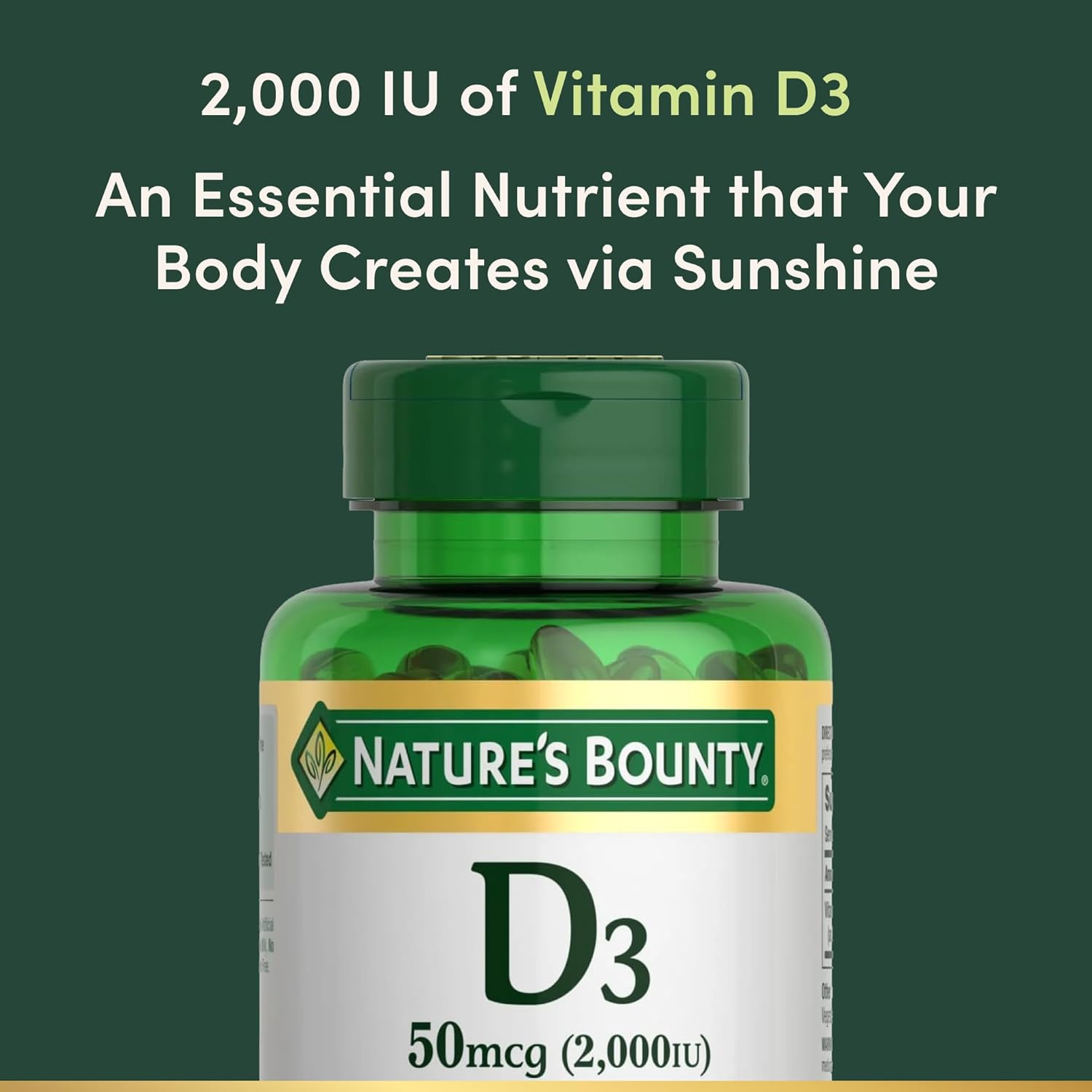 Nature's Bounty، مکمل ویتامین D3، 2000 IU و 50 میکروگرم، 350 عدد