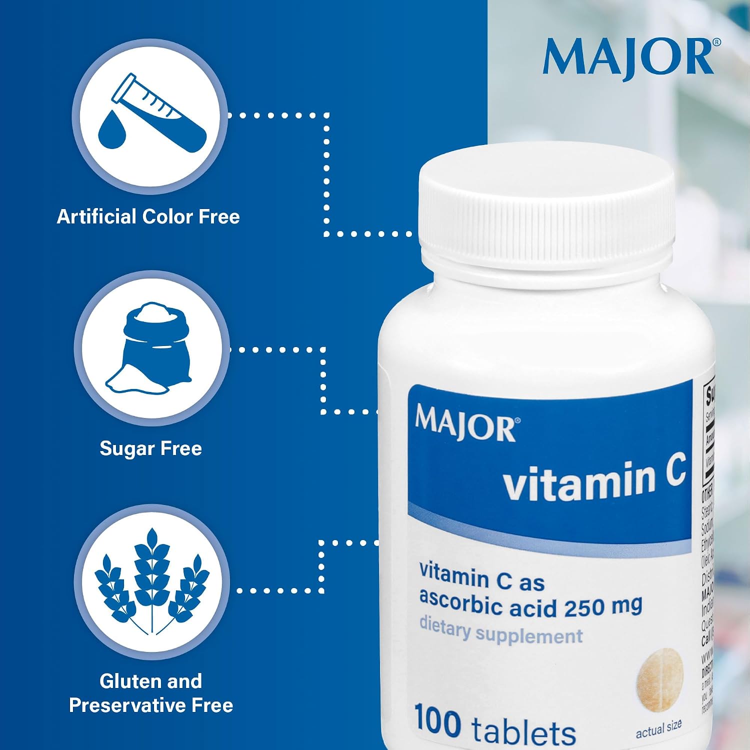 MAJOR، مکمل ویتامین C، 250 میلی‌گرم، 100 قرص