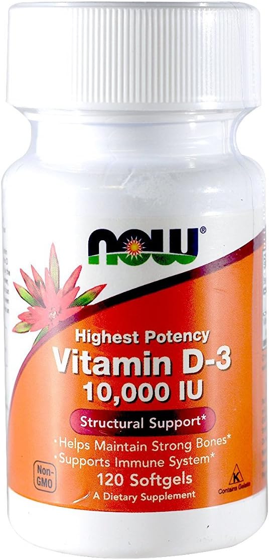 NOW، مکمل ویتامین D3، 10,000 IU، 120 سافت‌ژل