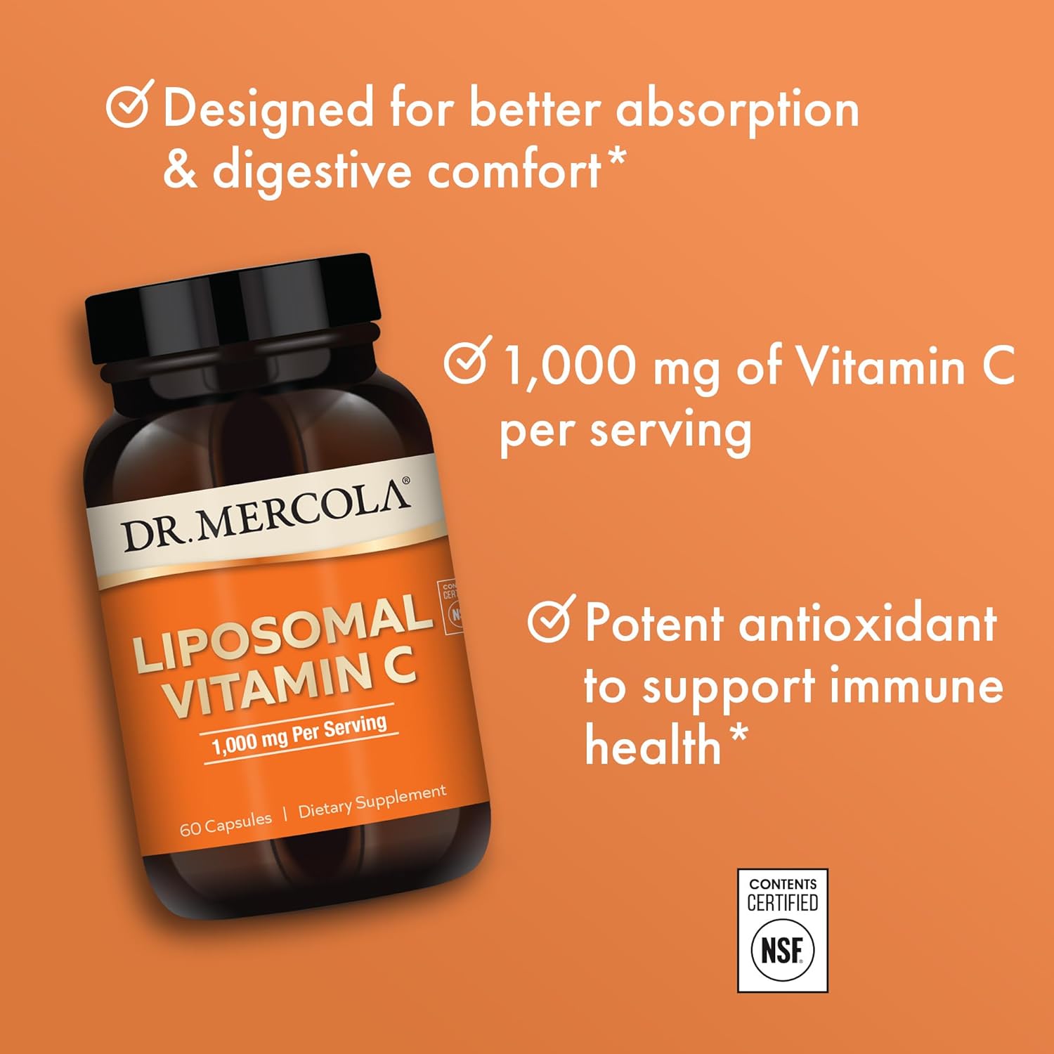 Dr. Mercola، مکمل ویتامین C، 1,000 میلی‌گرم، 60 کپسول