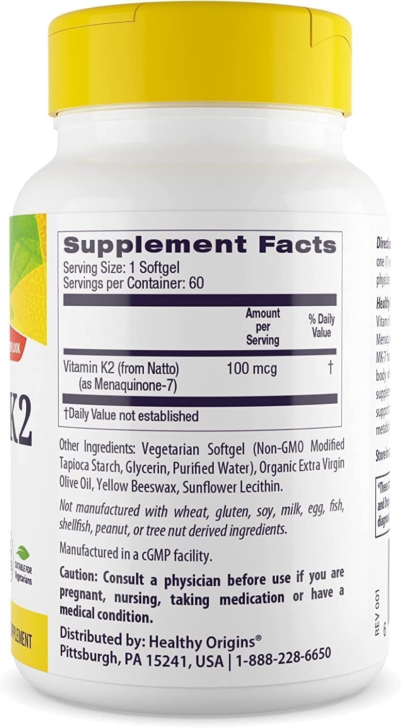 Healthy Origins، مکمل ویتامین K2، 100 میکروگرم