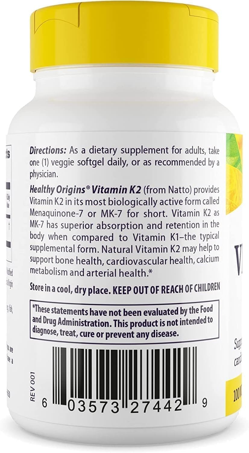 Healthy Origins، مکمل ویتامین K2، 100 میکروگرم