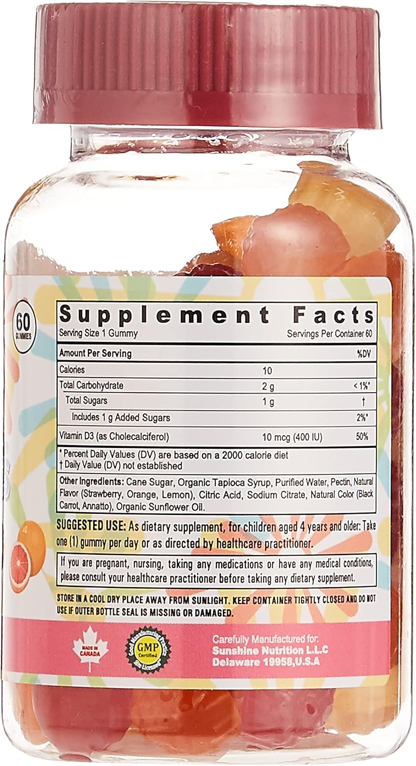 Sunshine Nutrition، مکمل ویتامین D3، 60 پاستیل، مناسب کودکان