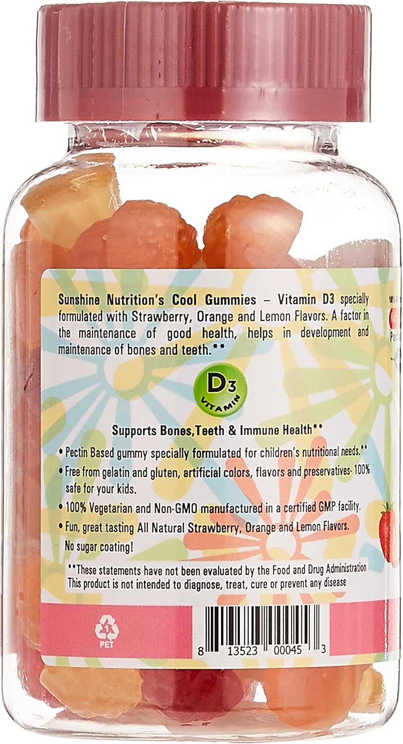 Sunshine Nutrition، مکمل ویتامین D3، 60 پاستیل، مناسب کودکان