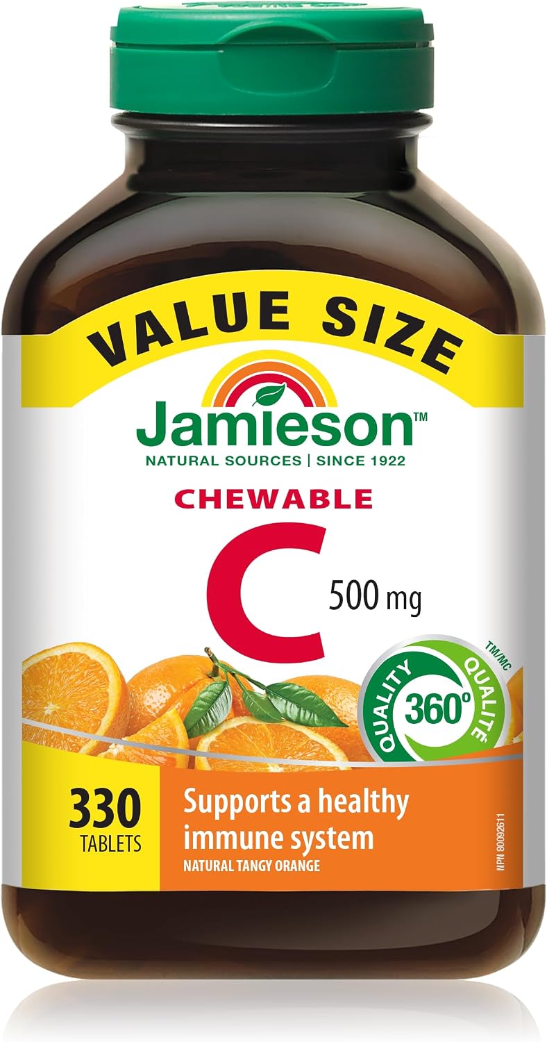 Jamieson، مکمل ویتامین و مواد معدنی، 500 میلی‌گرم، 330 عدد، طعم پرتقال ترش