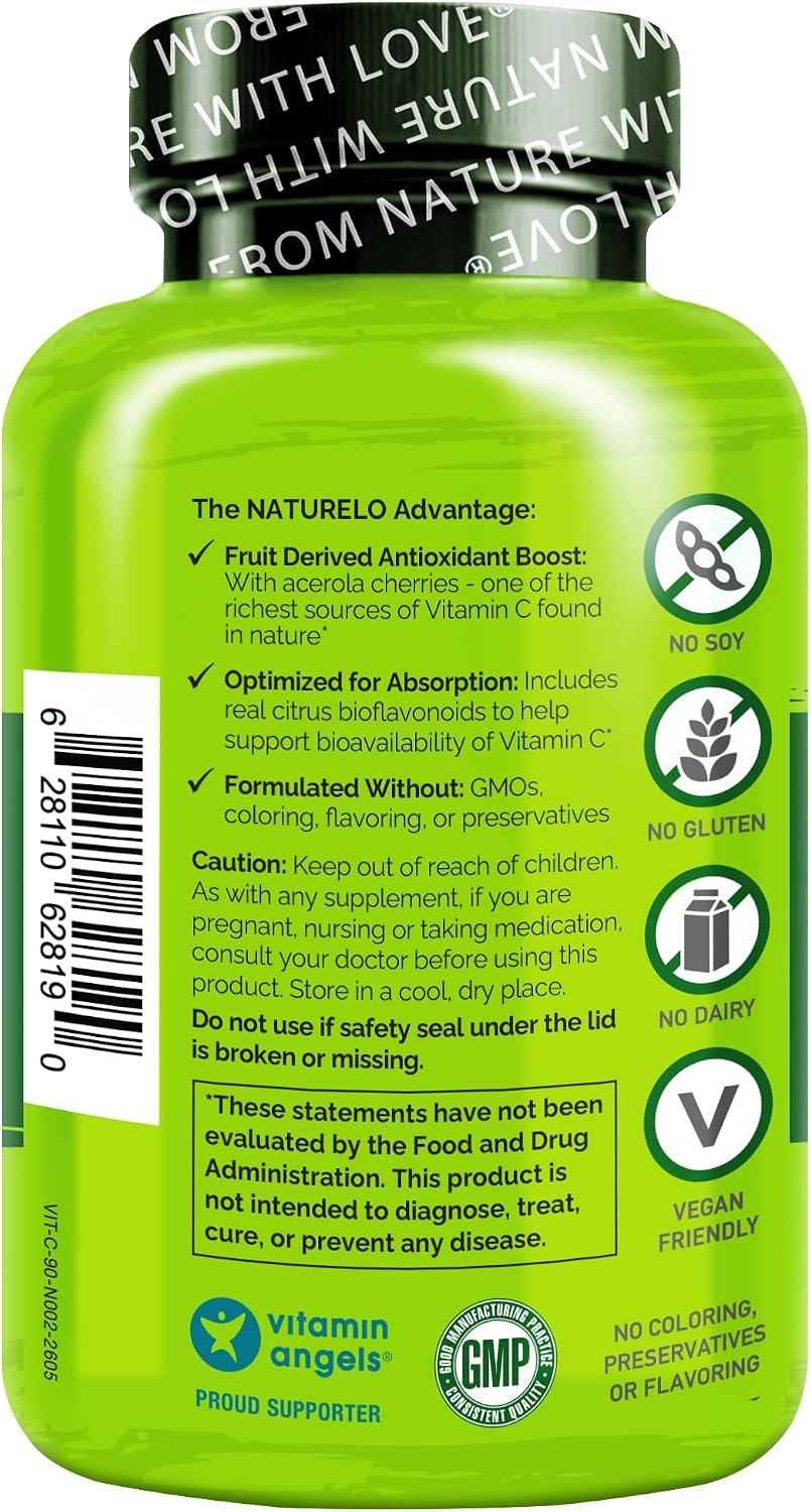 NATURELO، مکمل ویتامین C، 500 میلی‌گرم، 90 کپسول، طعم گیلاس