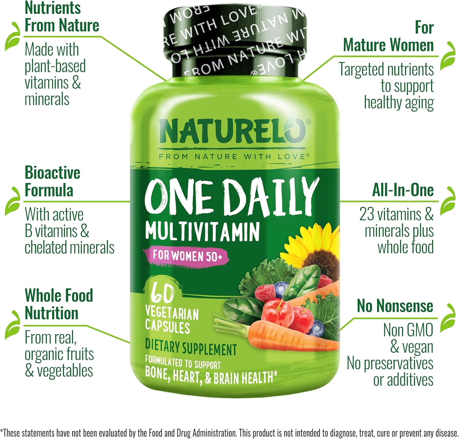 NATURELO، مولتی‌ویتامین و مینرال، 60 کپسول، مناسب بانوان بالای ۵۰ سال