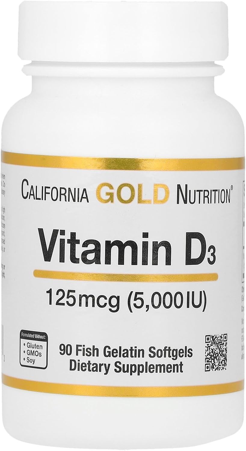California Gold Nutrition، مکمل ویتامین D3، 125 میکروگرم و 5,000 IU، سافت‌ژل