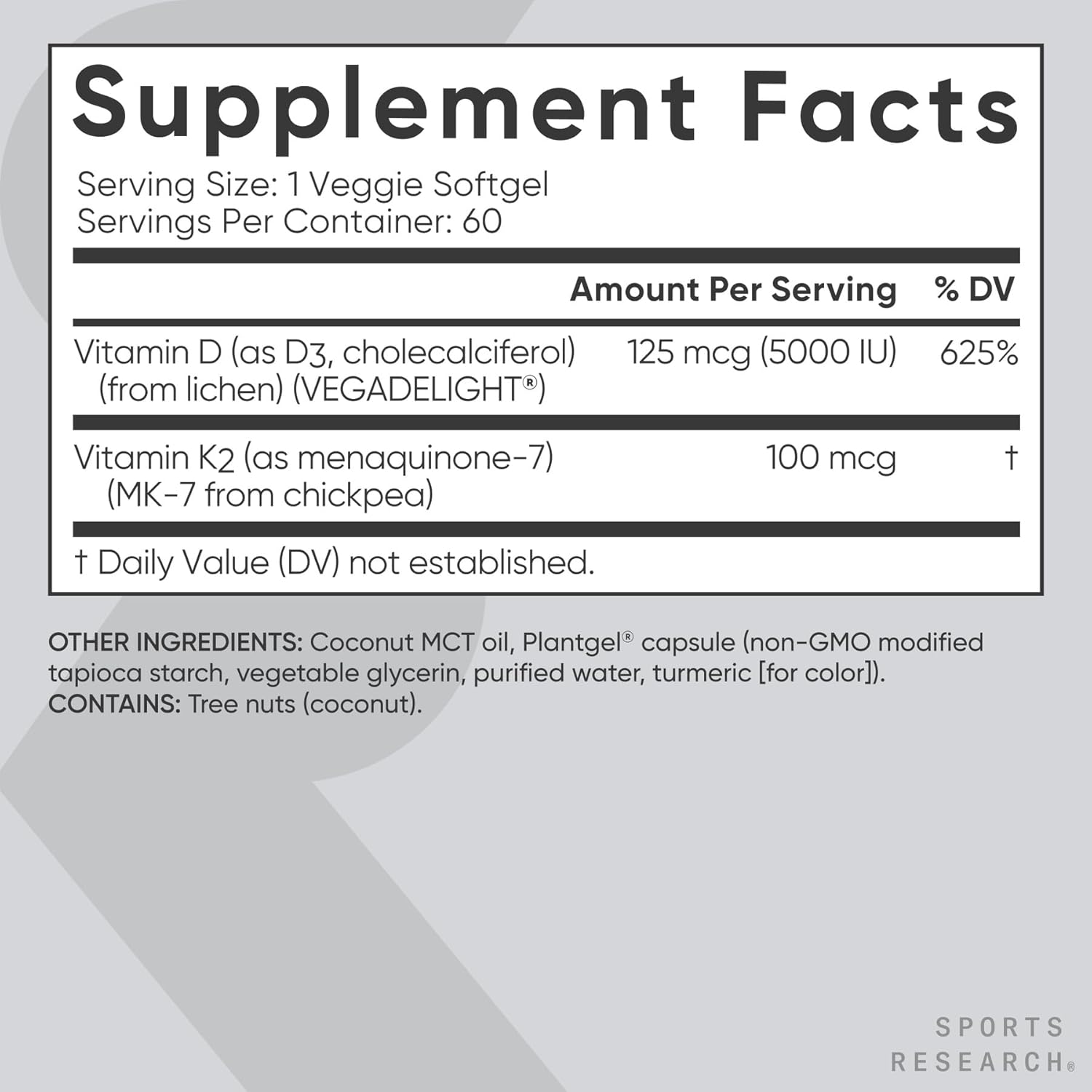 Sports Research، مکمل ویتامین K2، 5000 IU و 125 میکروگرم