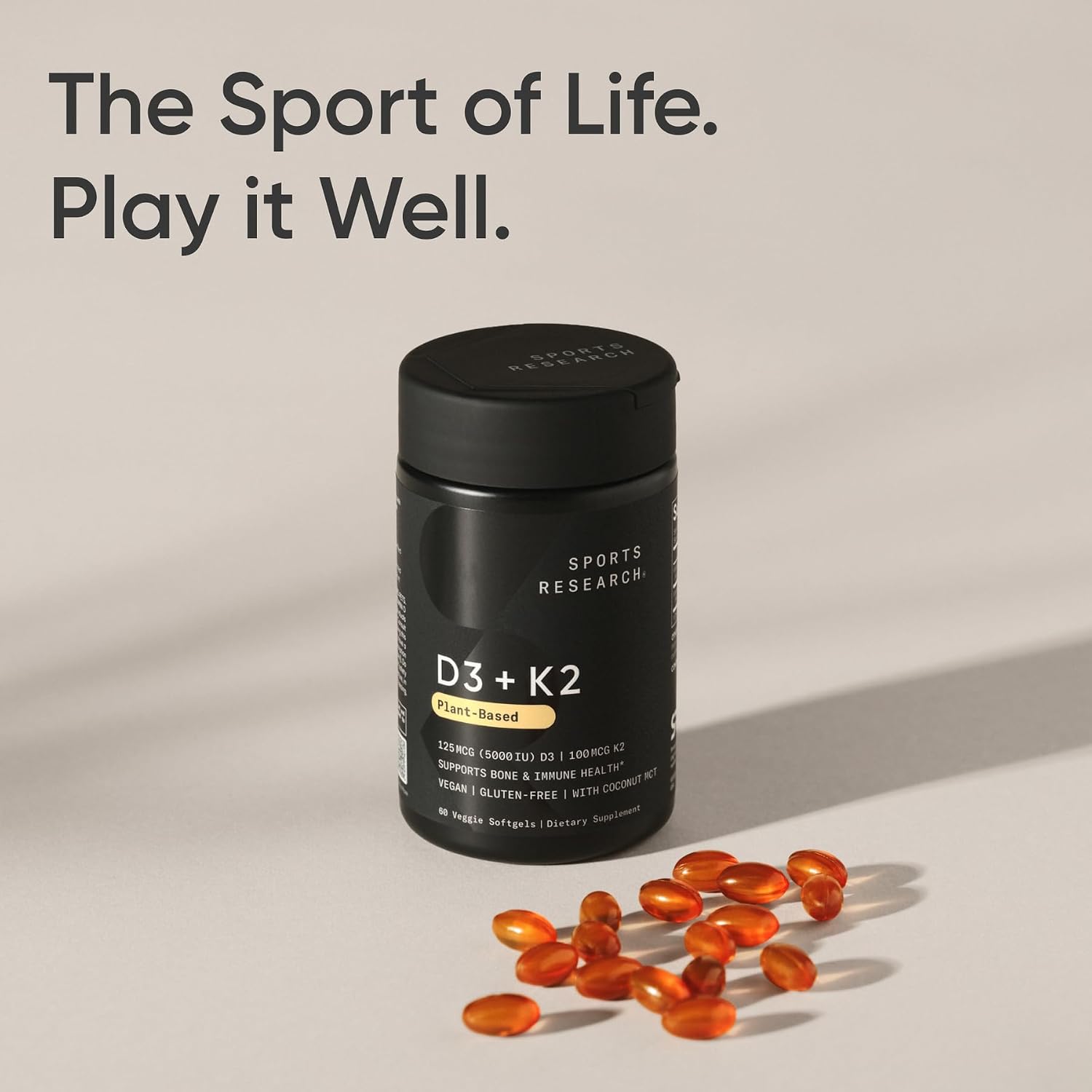 Sports Research، مکمل ویتامین K2، 5000 IU و 125 میکروگرم