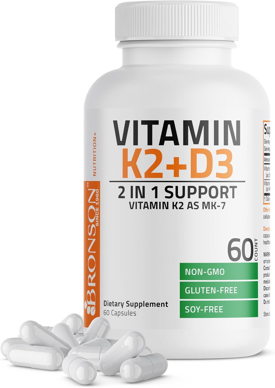 Bronson، مکمل ویتامین D3 و K2، 5000 IU و 125 میکروگرم، 60 کپسول