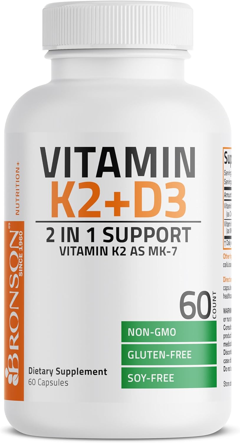 Bronson، مکمل ویتامین D3 و K2، 5000 IU و 125 میکروگرم، 60 کپسول